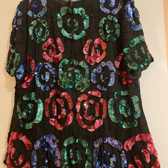 Sténay Plus Size 2X Colorful Sequined & Beaded Silk Top - Picture 3 of 5